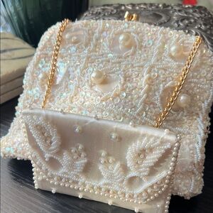 Vintage Hand Beaded Silk Evening Bag with matching wallet